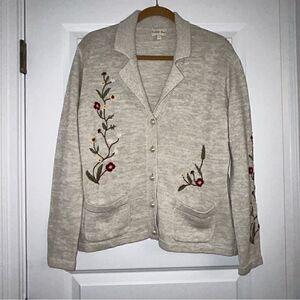 Through the Country Door Embroidered Faux Pearl Button Front Cardigan Sweater